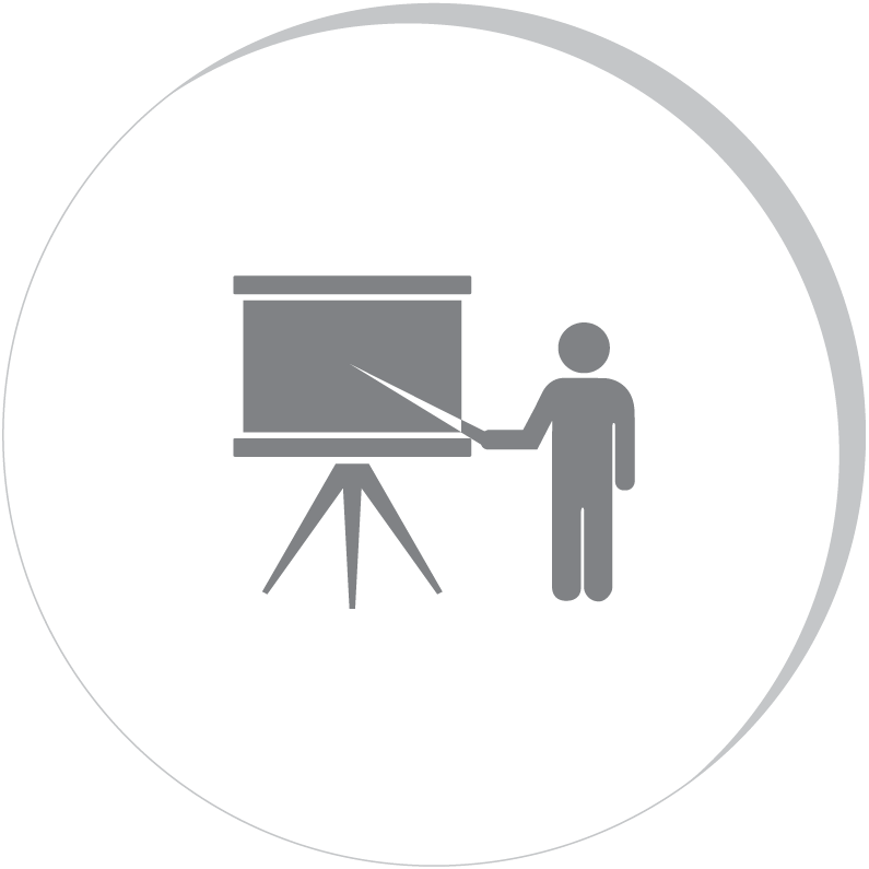 teacher pointing to display board icon